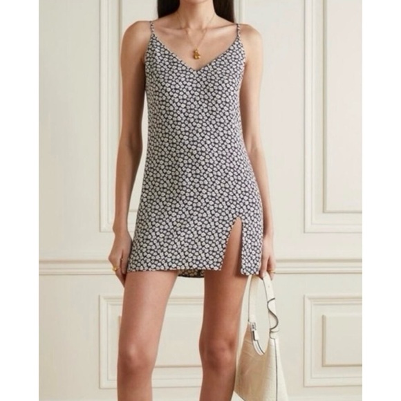 REFORMATION Marlowe Ditsy Floral Print Black & White Mini Dress Slip Dress - Picture 1 of 8